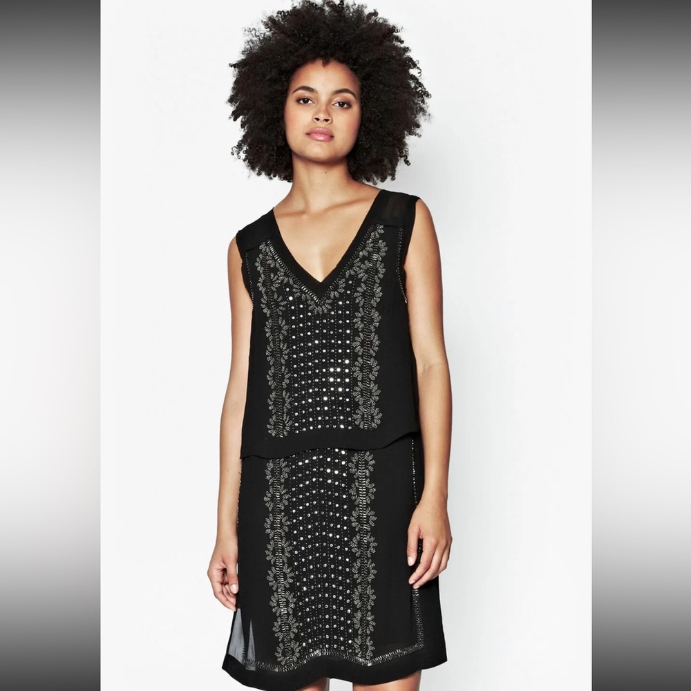 FRENCH CONNECTION French Connection La Boheme Tunic Beaded Dress With RAW EDGES